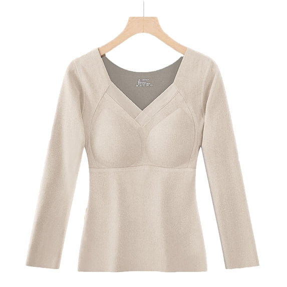 WAGUTH Womens Graphene Thermal Tops Long Sleeve V-Neck Seamless Warm Underwear Shirts with Support Bust Pads for Fall Winter