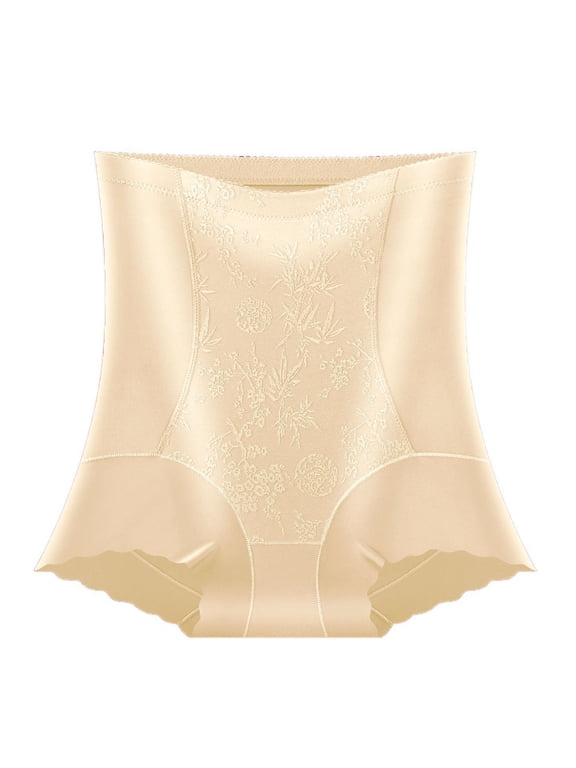 Womens High Waist Floral Jacquard Shapewear Panties Tummy Control Butt Lifter Scallop Hem Non‑Roll Shaping Underwear