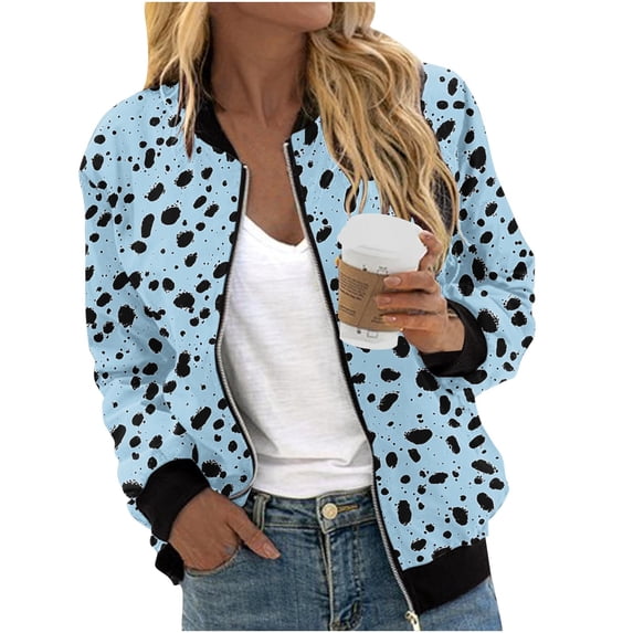 WAGUTH Womens Multi-Pattern Print Zip Up Bomber Jackets Long Sleeve Casual Lightweight Jacket with Rib Trim for Spring Fall Wear