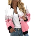 thumbnail image 1 of WAGUTH Womens Multi-Pattern Print Zip Up Bomber Jackets Long Sleeve Casual Lightweight Jacket with Rib Trim for Spring Fall Wear, 1 of 6