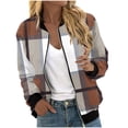 thumbnail image 1 of WAGUTH Womens Print Zip Up Bomber Jackets Plaid & Striped Pattern Long Sleeve Soft Lightweight Casual Jacket with Rib Trim, 1 of 6