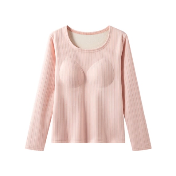 WAGUTH Womens Scoop Long Sleeve Thermal Underwear Tops with Support Pads Soft Warm Vertical Stripe Fabric Slim Layering Shirts