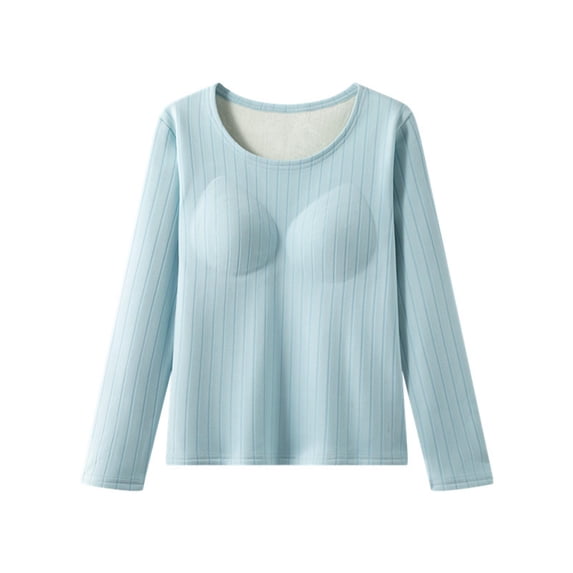 WAGUTH Womens Scoop Long Sleeve Thermal Underwear Tops with Support Pads Soft Warm Vertical Stripe Fabric Slim Layering Shirts