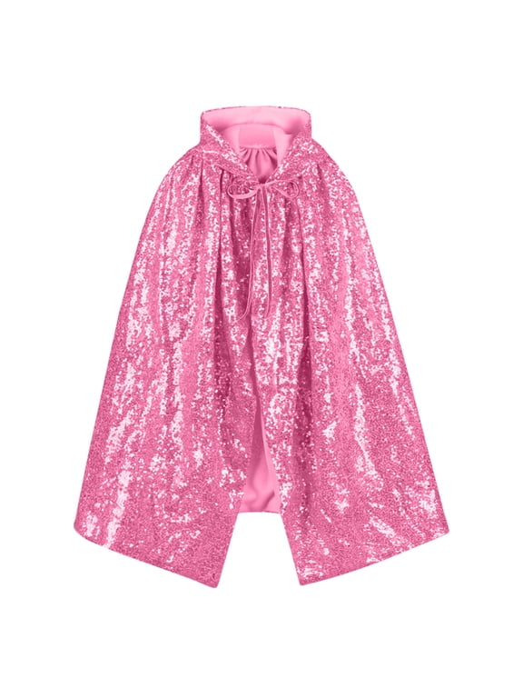 Womens Sparkly Sequin Hooded Cape Cloak Tie Front Glitter Cover Up Shawl for Halloween Party Outfits