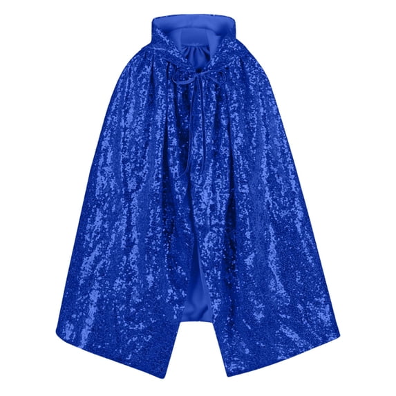 WAGUTH Womens Sparkly Sequin Hooded Cape Cloak Tie Front Glitter Cover Up Shawl for Halloween Party Outfits