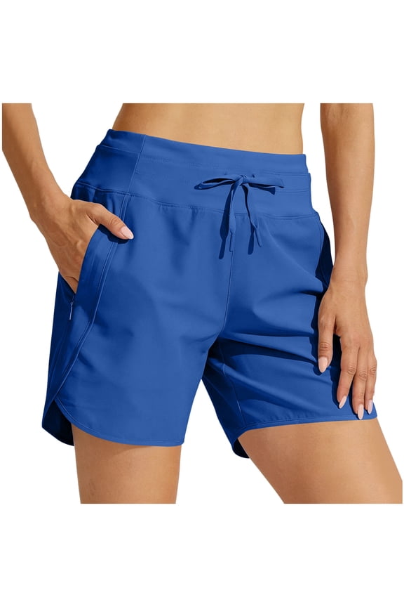 Womens Workout Shorts UPF 50+ Sun Protection High Waist Drawstring Shorts with Zipper Pockets Quick Dry Breathable Yoga Shorts