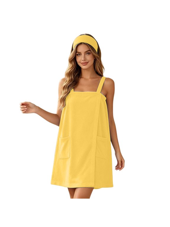 Womens Wrap Bath Wrap Towel Dress Quick Dry Adjustable Shower Bathrobe Cover Up with Headband & Pockets