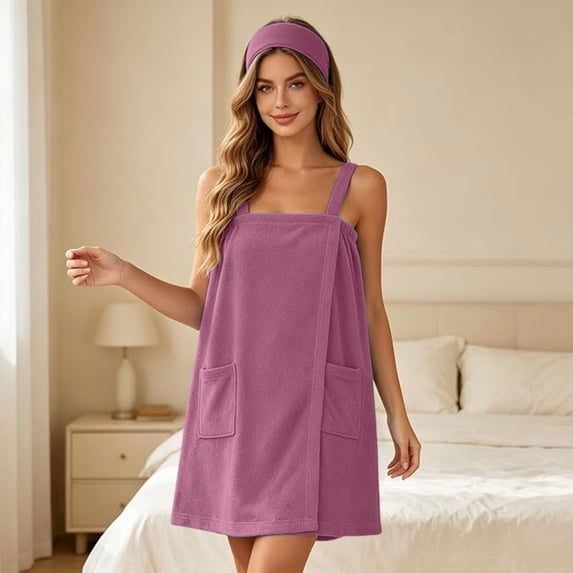 WAGUTH Womens Wrap Bath Wrap Towel Dress Quick Dry Adjustable Shower Bathrobe Cover Up with Headband & Pockets,XXL