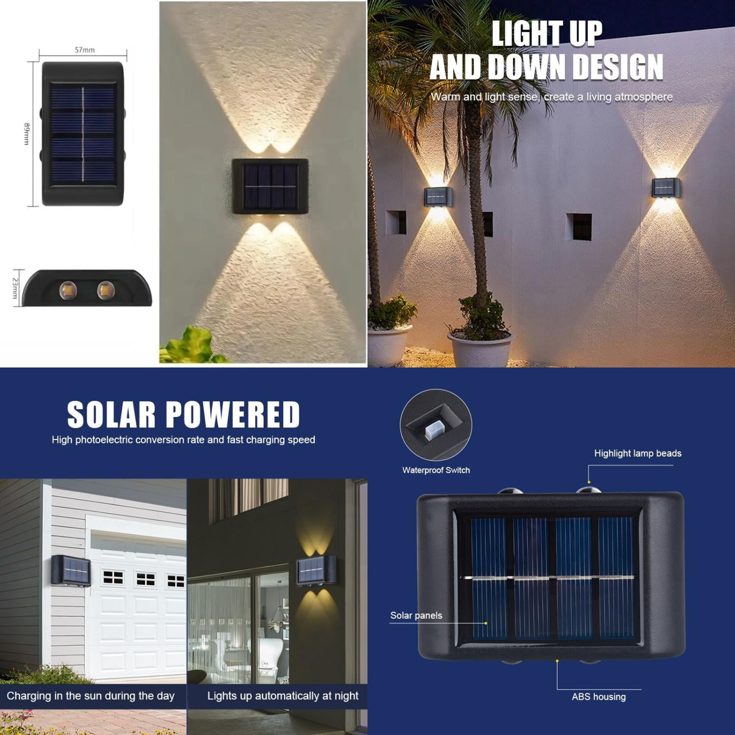 WAGZOQN Energy-efficient Solar Powered Waterproof Wall Light with 4