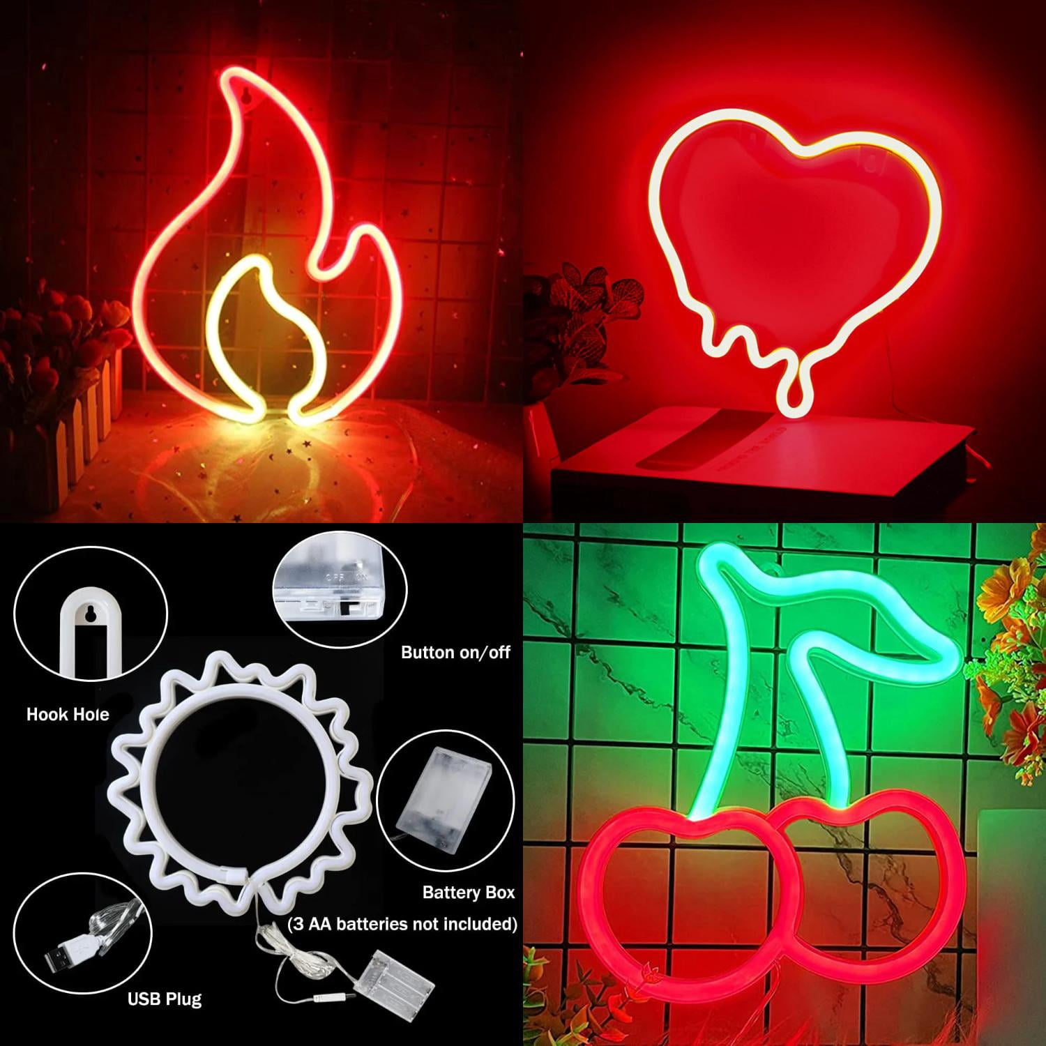 WAGZOQN USB/Battery LED Neon Lights Sign Wall Art Decor Heart Gaming ...