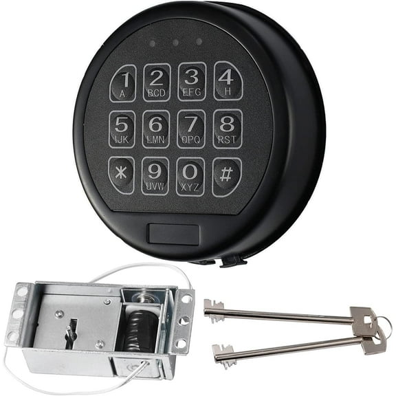 Gun Safe Lock Replacement with 2 Override Keys & Solenoid Black Keypad Safe Electronic Lock