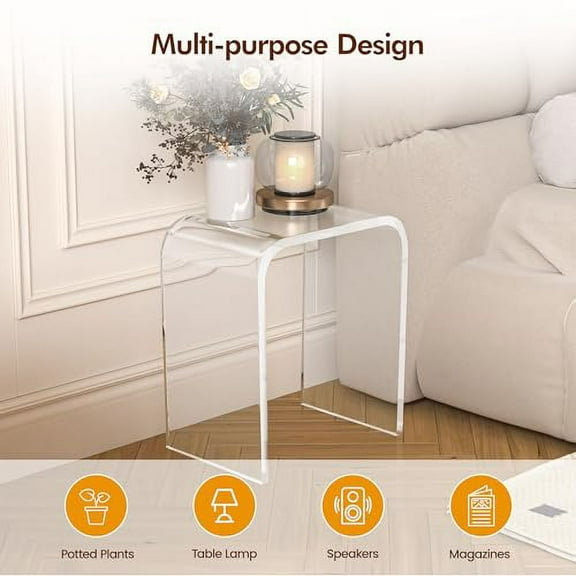 WAHFAY Acrylic End Table, Clear Lucite Coffee Table with Waterfall Edges, Contemporary Square Nightstand and Side Table for Small Living Room, Bathroom, Bedroom and Office