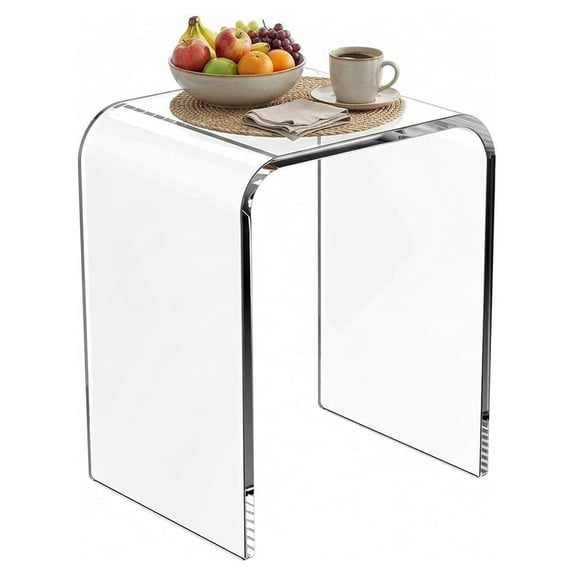 WAHFAY Acrylic End Table, Clear Lucite Coffee Table with Waterfall Edges, Contemporary Square Nightstand and Side Table for Small Living Room, Bathroom, Bedroom and Office