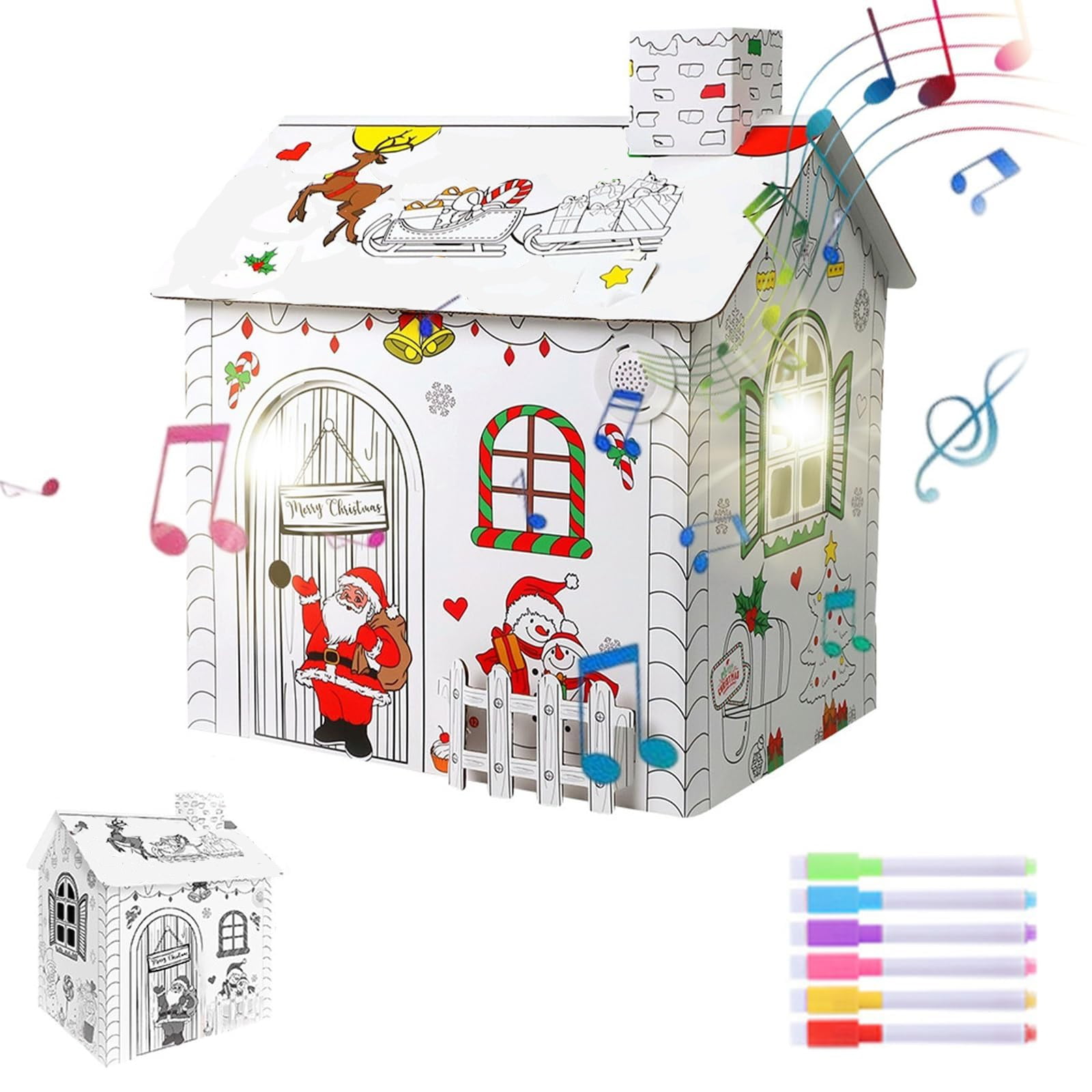 WAHIUHIUA Christmas Playhouse Cardboard Coloring House Build & Color ...