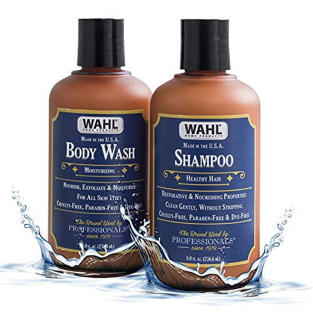 WAHL Wahl Body Wash & Shampoo Shower Combo Kit with Essential Oils for Men  - Restorative, Nourishing, Exfoliating & Moisturizing with Meadowfoam Seed  Oil, Clove Oil & Moringa Oil 