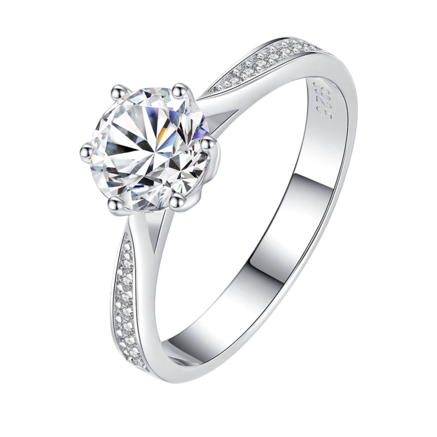 WAHZAUS 2 to 5 Carat D Color VVS1 Moissanite Engagement Rings for Women, S925 Sterling Silver Diamond Rings for Wedding Valentine's Day Birthday Gift with Certificate