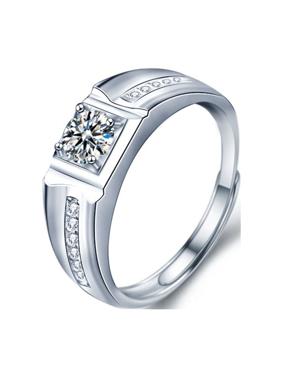 Band Diamond Engagement Ring, 925 Sterling Silver