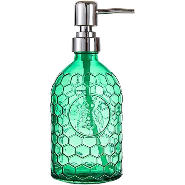 WAIT FLY Colorful Embossed Glass Soap Dispenser with Plastic Pump