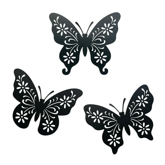 WAIU Metal Butterfly Wall Decor, Black Simple Decorative Hanging for Indoor and Outdoor Decoration, Set of 3