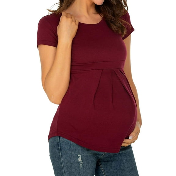 WAJCSHFS Maternity Clothes Spring Women's Maternity Top Shirts Round Neck Ruched Pregnancy Clothes with Button Accent (,M)
