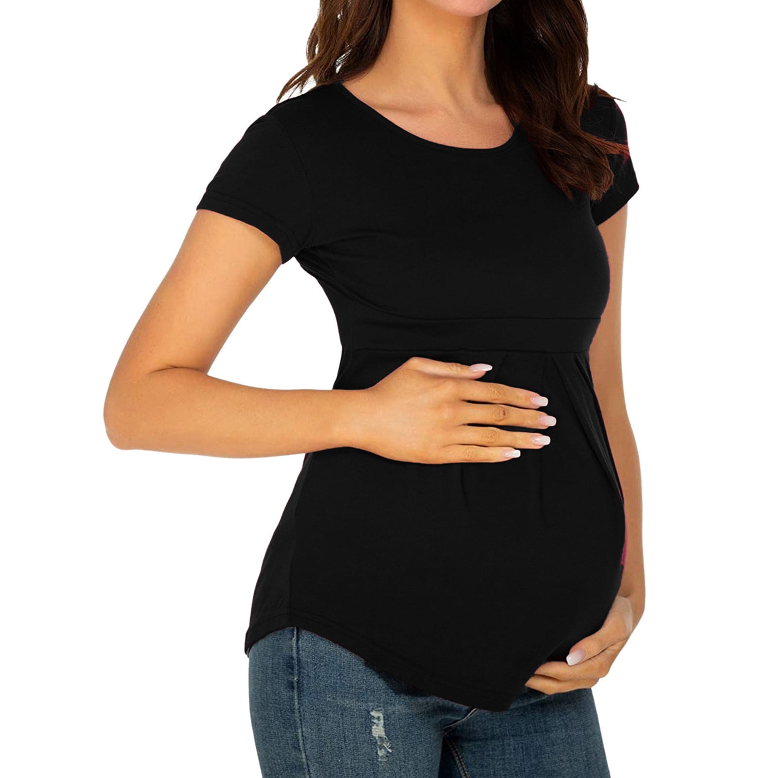 WAJCSHFS Plus Size Maternity Clothes Women's Maternity Ruched Top Blouse  Round Neck Elegant Sleeveless (Pink,M) 