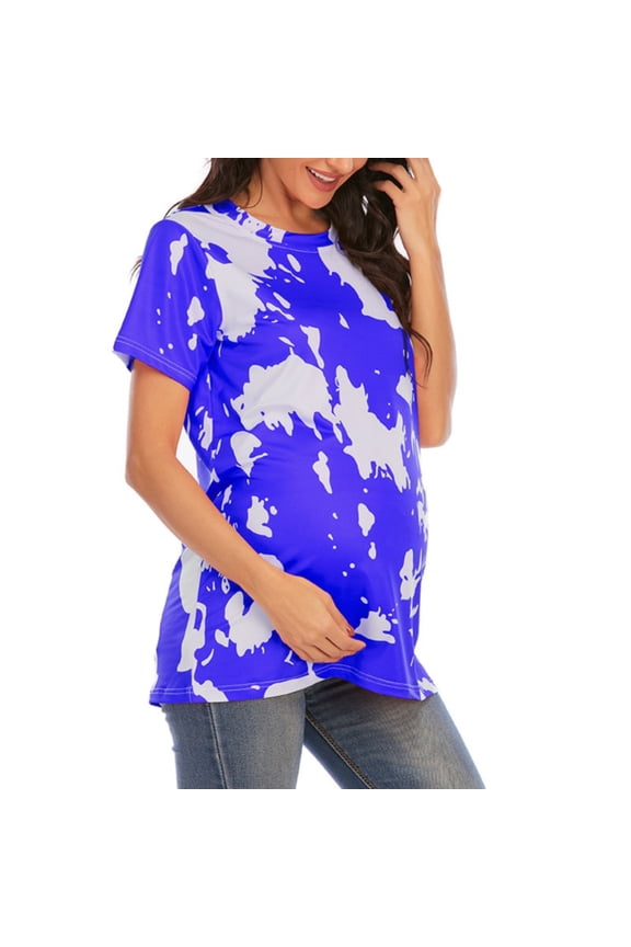 Maternity Tops for Pregnant Women Women's Maternity Tops Shirts Pleat Peplum Hem Summer Pregnancy Blouse Tee Tunic with Outside Drawcord (Blue,L)