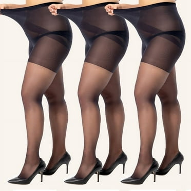 WAJIAFAR 3 Pack Women's Plus Size Tights, Sheer Pantyhose with Control Top and Reinforced Toes
