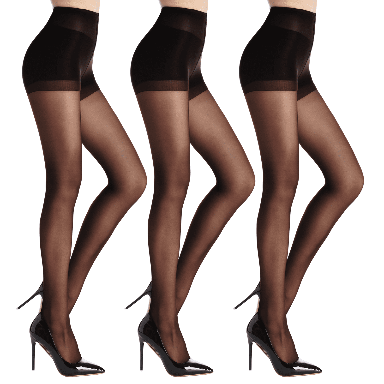 WAJIAFAR 3 Pack Women's Sheer High Waist Tights with Support and Reinforced Toes Pantyhose