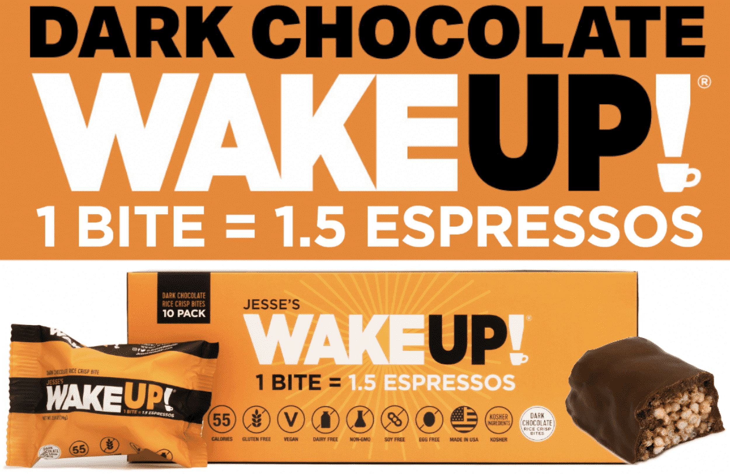 WAKE UP! Caffeinated Chocolate Protein Bites Vegan, Gluten Free Dark Chocolate, 125mg Plant