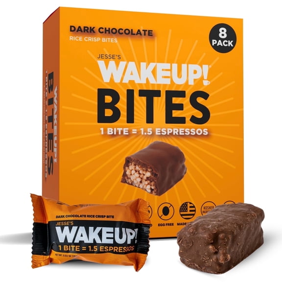 WAKE UP! Caffeinated Chocolate Protein Bites - Proprietary Blend with 175mg Caffeine (1 Bite = 1.5 Espressos) Gluten-Free, Vegan, Kosher Energy Snack for Focus & Clarity 8 Pack