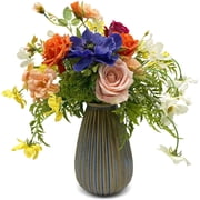 WAKISAKI Artificial Faux Flowers in Vase, Silk Flower Arrangement Artificial Floral Centerpiece, Table Centerpieces for Dining Room Home Decor Gift Spring
