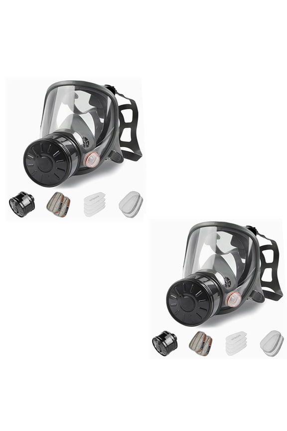 Full Face Gas Mask, Gas Masks Survival Nuclear and Chemical with 40mm Activated Carbon Filter and 6001 Filter, Reusable Respirator Mask for Gases, Vapors, Dust, Chemicals(2pcs)