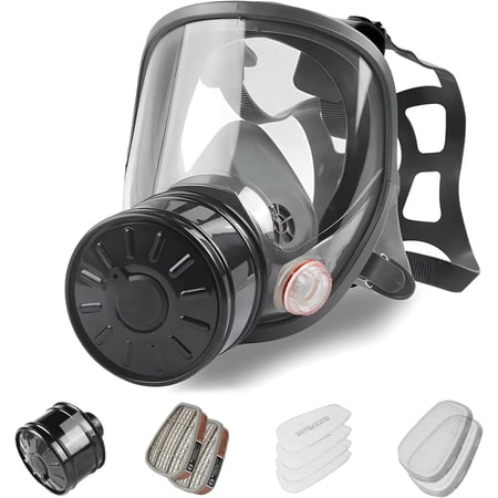 WAKYFLX Full Face Gas Mask, Gas Masks Survival Nuclear and Chemical with 40mm Activated Carbon Filter and 6001 Filter, Reusable Respirator Mask for Gases, Vapors, Dust, Chemicals(1pcs)