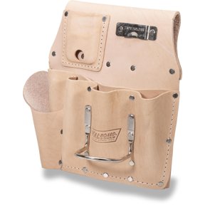 WAL-BOARD TOOLS 016-005 Semi-Flat Tool Pouch, Drywall Tool Pouch, Nail Bag, Heavy-Duty Top-Grain Leather, Generous Center Pocket, 2 x 2 Inch Hammer Loop