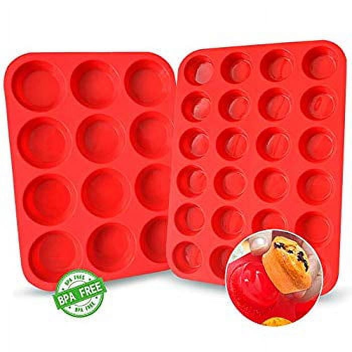 2pcs Silicone Muffin Pans for Baking 2 inch Deep - Muffin Pan Silicone Molds for Baking Tray Cupcake Molds for Baking Set - Silicone Mini Muffin Pan