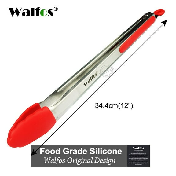 WALFOS Food Grade 100% Silicone Food Tongs, Kitchen Tongs Cooking Tongs Clip Clamp Accessories Salad Serving Barbecue Tools