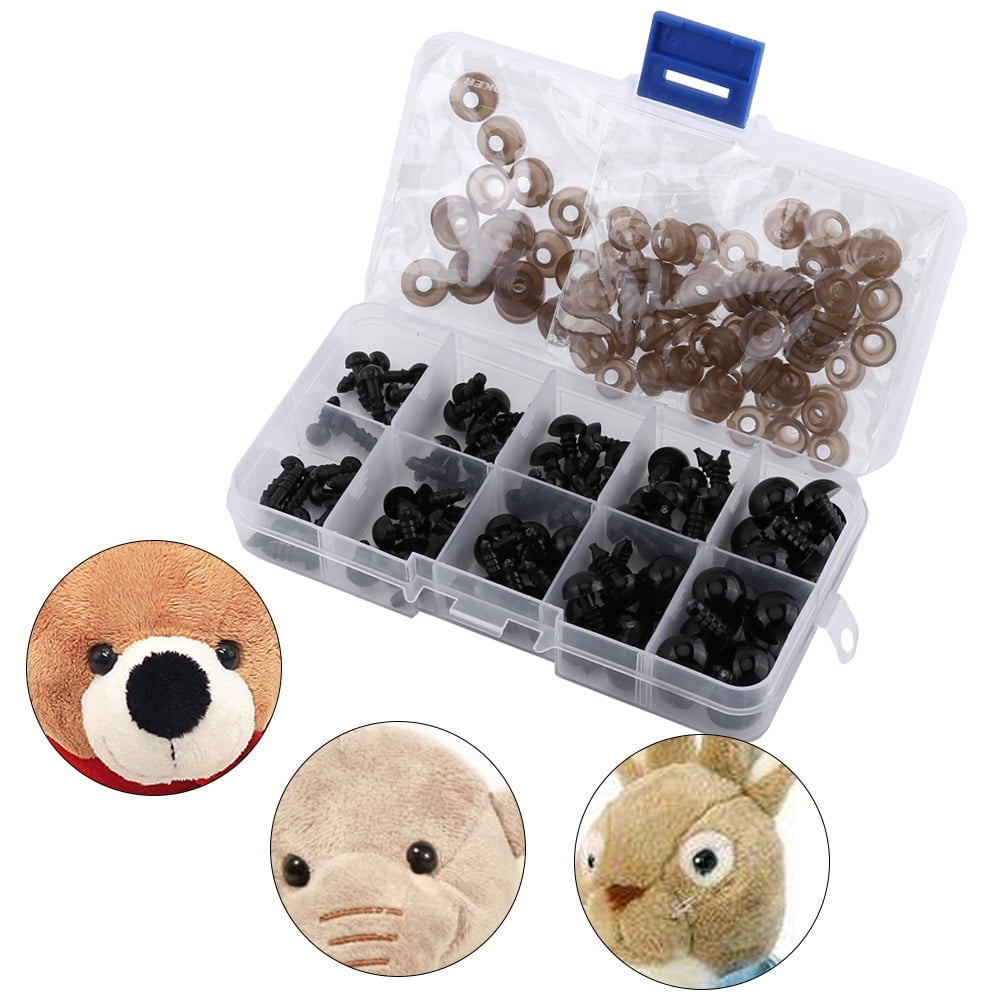 Yirtree 100pcs Plastic Safety Eyes Craft Doll Eyes, Black Safety Eyes for Amigurumi, Puppet, Plush Animal and Teddy Bear, 10 mm