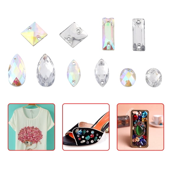 WALFRONT 200pcs/pack Flatback Resin Sewing Shiny Crystal With Hole Craft Accessories,Drip Acrylic Button,Flatback Crystal