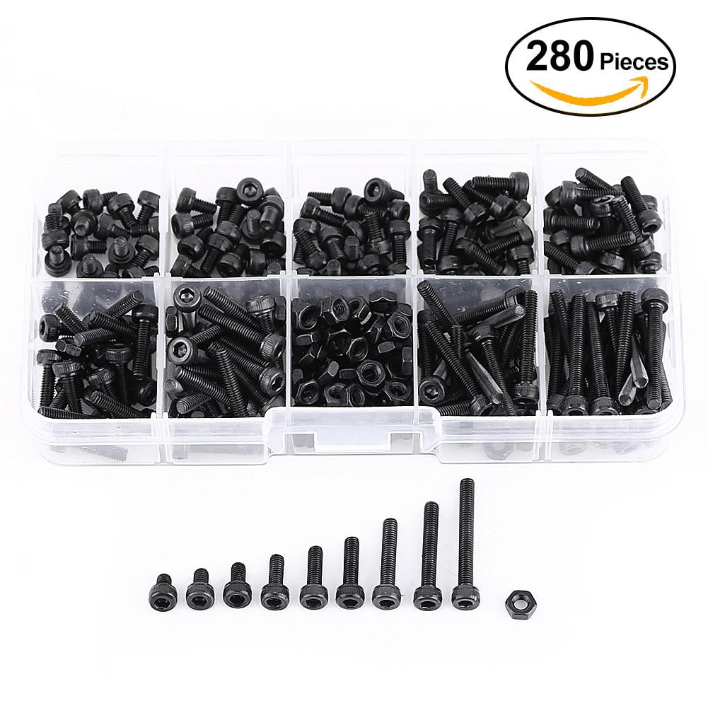 WALFRONT 280Pcs/Box M3 Cap Head Hex Socket Bolt Screw Nut Metric Machine Fastener Assortment Set, Screws Nuts Assortment, Cap Head Hex Socket Nut