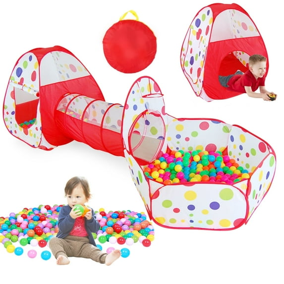 3 in 1 Ball Pit Play Tent with Tunnel, Portable Indoor Outdoor Gym Play Tent Tunnel Toys Set