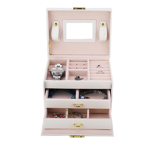 WALFRONT 3 Tiers PU Leather Jewelry Storage Case Display Box Holder Organizer with Mirror , Jewelry Organizer
