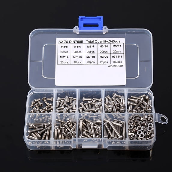 WALFRONT 340pcs M3 Stainless Steel Screws and Nuts Assortment Kit Set Pan Head, Bolt Assortment, Fastener