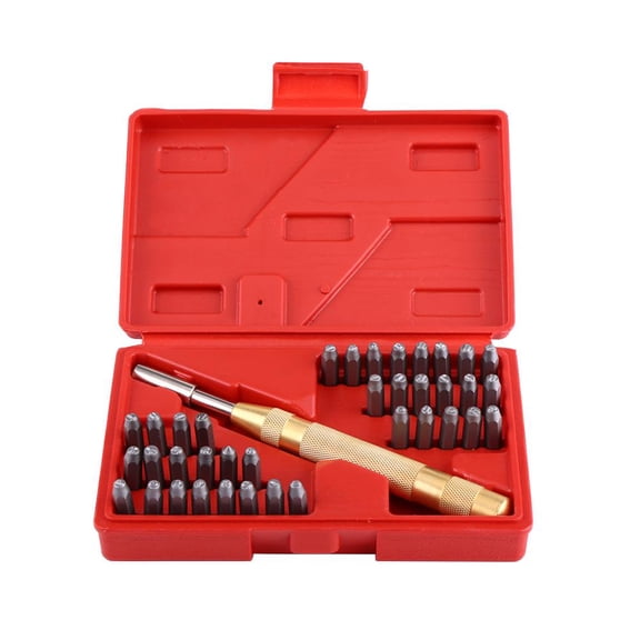 WALFRONT 38pc Automatic Letter Number ing Metal Punch Set Tool Kit for Plastics Leather Mark, Letter Number Punch Set, Metal Punch Set