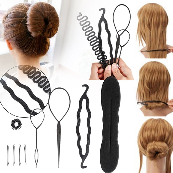 WALFRONT 4PCS/9PCS Hair Styling Kit Hair Bun Maker Braiding Styling Disk Twist Tools Fine Hairdresser Magic Hair Clip Styling Pads Accessories Set for Making DIY Hair Styles