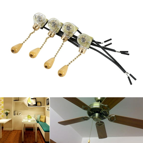 WALFRONT 4Pcs Universal Home Ceiling Fan Lamp Wall Light Replacement Pull Chain Cord Switch 250V 125V, Pull Switch Replacement,Pull Switch