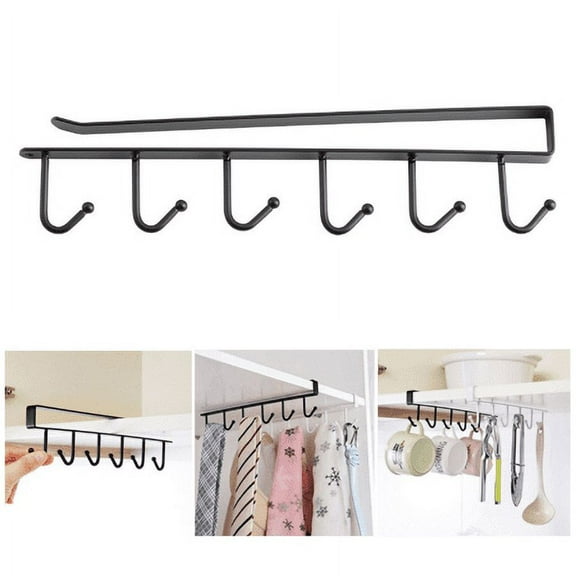 WALFRONT Cupboard Shelf Hanging Hook Kitchen Storage Rack Wardrobe Organizer Holder Mug Hooks Under Cabinet Cups Scarves Ties Belts Hanging Hook Rack (Black/White)