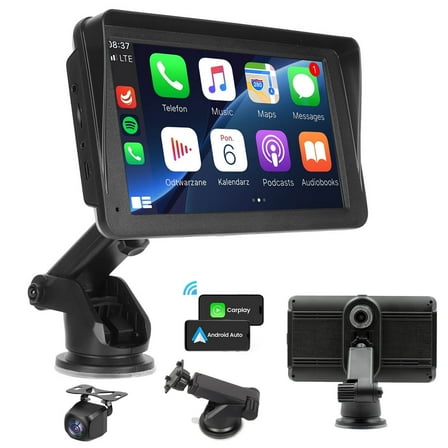 7" Wireless Carplay Screen for Car Portable Stereo Touchscreen with CarPlay and Android Auto with Mirror Link/Backup Camera/Bluetooth/Voice Control/GPS Navigation/AUX for All Vehicles, 64GB Memory
