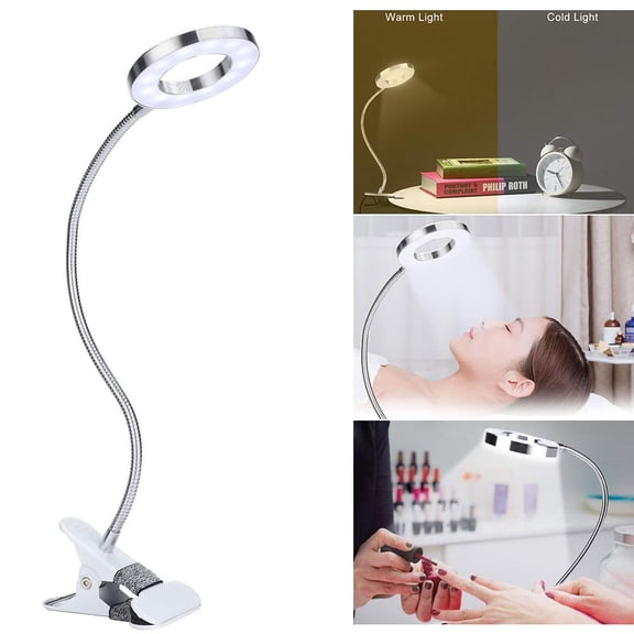 WALFRONT LED Lamp, USB Circle Dimmable Desk Lamp Makeup Lamp Eyebrow Lip Beauty Salon Desktop Led Lights with Clip US Plug