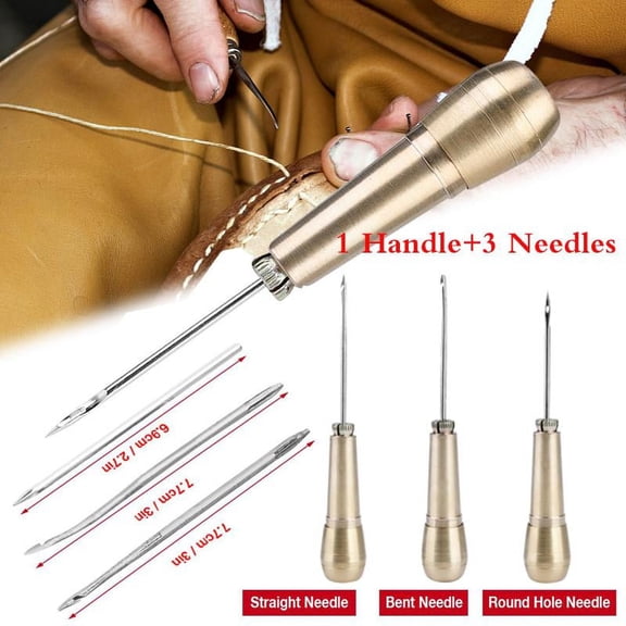 Leather Sewing Leather Shoe Repair Kit, 3 Needles Copper Handle Sewing Awl Leather Shoe Repair Tools