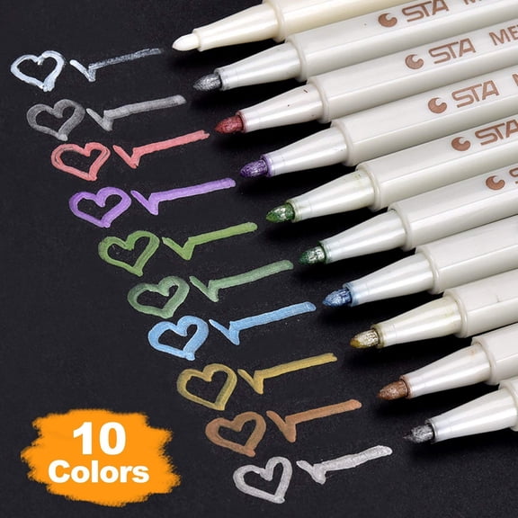 WALFRONT New 10Pcs Album Photo Premium Metallic Color Marker Pens Assorted Colors Paint Pen for Colorful Ink DIY Scrapbook Card Making , Scrapbooking Crafts, Art Rock Painting, Metal and Ceramics